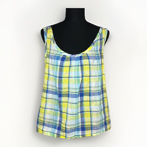 Old Navy Tops - *Rare* Old Navy Linen Blend Cottagecore Yellow Plaid Tank Tie Back Women's LARGE